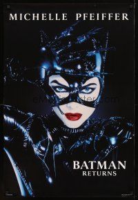 2b098 BATMAN RETURNS undated teaser 1sh '92 Tim Burton, sexy Michelle Pfeiffer as Catwoman!