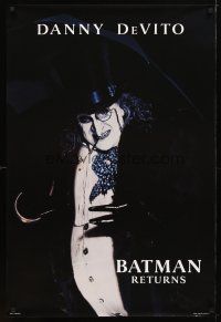 2b097 BATMAN RETURNS undated teaser 1sh '92 great image of Danny DeVito as the Penguin!