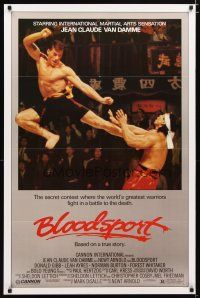 2b120 BLOODSPORT 1sh '88 cool image of Jean Claude Van Damme kicking Bolo Yeung, martial arts!