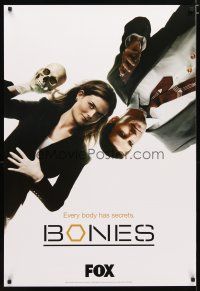 2b125 BONES TV 1sh '05 TV crime drama, cool image of Emily Deschanel holding skull!