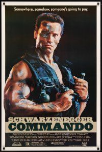 2b185 COMMANDO 1sh '85 Arnold Schwarzenegger is going to make someone pay!