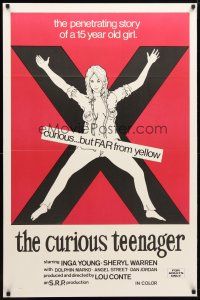 2b214 CURIOUS TEENAGER 1sh '72 art of near naked girl on giant X, curious but far from yellow!