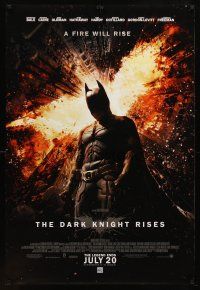 2b221 DARK KNIGHT RISES advance DS 1sh '12 Christian Bale as Batman, a fire will rise!