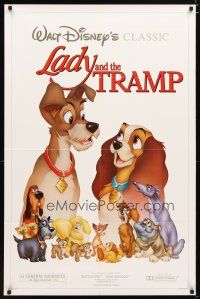 2b489 LADY & THE TRAMP 1sh R86 Walt Disney romantic canine dog classic cartoon!