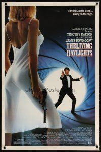 2b505 LIVING DAYLIGHTS 1sh '87 Timothy Dalton as James Bond & sexy Maryam d'Abo with gun!