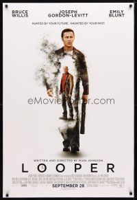 2b508 LOOPER advance DS 1sh '12 cool image of Bruce Willis & Joseph Gordon-Levitt with guns!