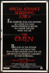 2b587 OMEN style A special advance 1sh '76 Gregory Peck, Lee Remick, Satanic horror!