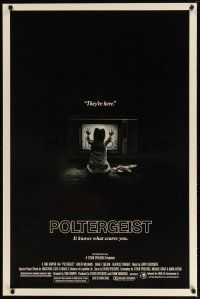 2b609 POLTERGEIST heavy stock 1sh '82 Tobe Hooper, classic, they're here, Heather O'Rourke by TV!