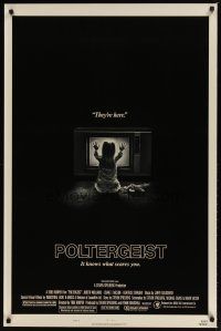 2b610 POLTERGEIST style B 1sh '82 Tobe Hooper, classic, they're here, Heather O'Rourke by TV!