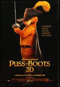 2b625 PUSS IN BOOTS advance DS 1sh '11 voice of Antonio Banderas in title role, image of cat!