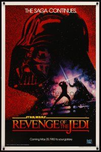 2b647 RETURN OF THE JEDI unfolded dated teaser 1sh '83 George Lucas, Revenge of the Jedi, Drew art!