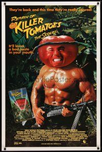 2b651 RETURN OF THE KILLER TOMATOES video poster '88 great parody image of beefy tomato with gun!