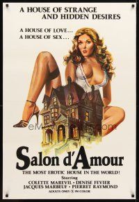 2b669 SALON D'AMOUR 1sh '76 artwork of sexy Colette Marevil behind mansion, rated X!