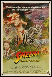 2b688 SHEENA int'l 1sh '84 artwork of sexy Tanya Roberts with bow & arrows riding zebra in Africa!