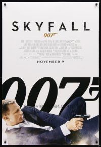 2b705 SKYFALL advance DS 1sh '12 cool image of Daniel Craig as James Bond on back shooting gun!