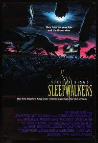 2b709 SLEEPWALKERS 1sh '92 Brian Krause, great art of cats at night, Stephen King!