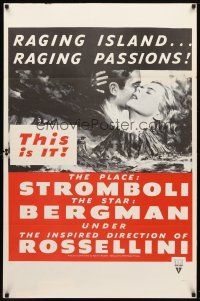 2b749 STROMBOLI military 1sh R60s Ingrid Bergman, directed by Roberto Rossellini, cool volcano art!