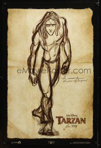 2b759 TARZAN advance DS 1sh '99 Walt Disney, from Edgar Rice Burroughs, cool sketch art!