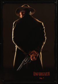 2b801 UNFORGIVEN dated teaser DS 1sh '92 classic image of gunslinger Clint Eastwood w/back turned!