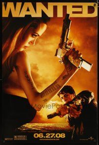 2b818 WANTED teaser 1sh '08 sexy Angelina Jolie & James McAvoy with guns!