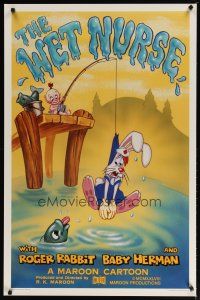 2b828 WET NURSE Kiling 1sh '88 Baby Herman goes fishing w/Roger Rabbit as the bait!