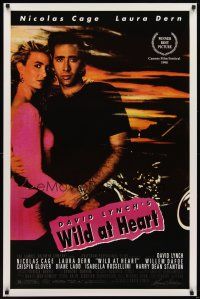2b837 WILD AT HEART 1sh '90 David Lynch, sexiest image of Nicolas Cage & Laura Dern!