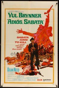 2c009 ADIOS SABATA int'l 1sh '71 Yul Brynner aims to kill, and his gun does the rest, cool art!