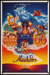 2c018 ALADDIN DS 1sh '92 classic Walt Disney Arabian fantasy cartoon, great art of cast!