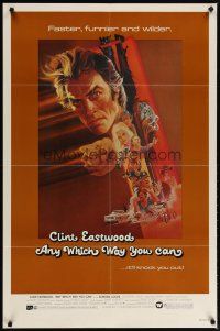 2c043 ANY WHICH WAY YOU CAN 1sh '80 cool artwork of Clint Eastwood by Bob Peak!