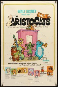 2c047 ARISTOCATS 1sh '70 Walt Disney feline jazz musical cartoon, great colorful image!