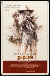 2c062 BARBAROSA 1sh '82 great art of Gary Busey & Willie Nelson with smoking gun!