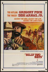 2c087 BILLY TWO HATS 1sh '74 cool art of outlaw cowboys Gregory Peck & Desi Arnaz Jr.!