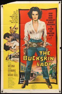 2c118 BUCKSKIN LADY 1sh '57 sexy full-length bad cowgirl Medina with both guns drawn!