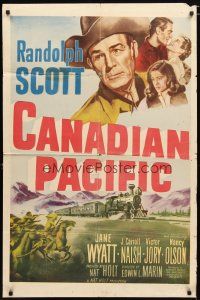2c133 CANADIAN PACIFIC 1sh 1954 cowboy Randolph Scott, Jane Wyatt, Victor Jory
