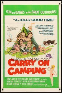 2c144 CARRY ON CAMPING 1sh '71 Sidney James, English nudist sex, wacky camping artwork!