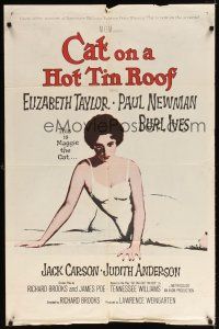 2c147 CAT ON A HOT TIN ROOF 1sh R66 classic art of Elizabeth Taylor as Maggie the Cat!