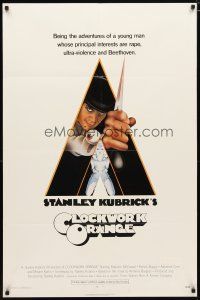 2c169 CLOCKWORK ORANGE x-rated 1sh '72 Stanley Kubrick classic, Philip Castle art of McDowell!