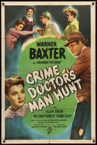 2c190 CRIME DOCTOR'S MAN HUNT 1sh '46 Warner Baxter, Claire Carleton, from famous radio program!