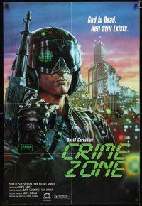 2c191 CRIME ZONE video 1sh '88 Roger Corman, Craig art of David Carradine!