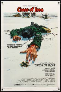 2c194 CROSS OF IRON 1sh '77 Sam Peckinpah, Tanenbaum art of fallen World War II Nazi soldier!