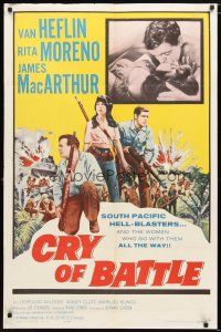 2c196 CRY OF BATTLE 1sh '63 Van Heflin, Rita Moreno & James MacArthur in the South Pacific!