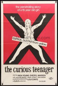 2c200 CURIOUS TEENAGER 1sh '72 art of near naked girl on giant X, curious but far from yellow!