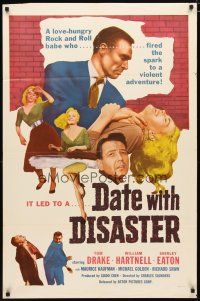 2c209 DATE WITH DISASTER 1sh '58 love-hungry rock & roll babe Shirley Eaton fired the spark!