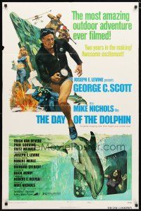 2c213 DAY OF THE DOLPHIN style D 1sh '73 George C. Scott, Mike Nichols, dolphin assassin!