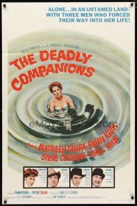 2c218 DEADLY COMPANIONS style A 1sh '61 first Peckinpah, art of sexy Maureen O'Hara caught swimming