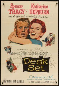 2c224 DESK SET 1sh '57 Spencer Tracy & Katharine Hepburn make the office a wonderful place!
