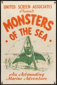 2c232 DEVIL MONSTER 1sh R30s re-titled Monsters of the Sea, cool artwork of giant stingray!