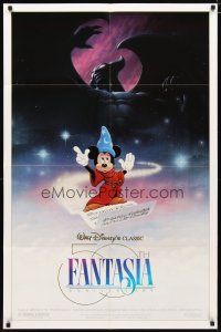 2c289 FANTASIA DS 1sh R90 great image of Sorcerer's Apprentice Mickey Mouse, Disney classic!