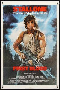 2c297 FIRST BLOOD 1sh '82 artwork of Sylvester Stallone as John Rambo by Drew Struzan!