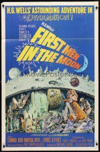 2c299 FIRST MEN IN THE MOON 1sh '64 Ray Harryhausen, H.G. Wells, fantastic sci-fi artwork!